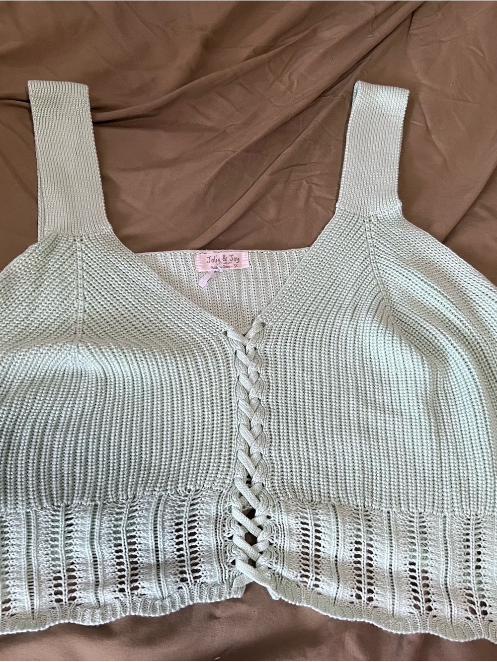 Mint Green Crochet-Trim Knit Tank Plus Size 2x